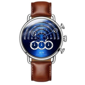 Men's Round Stainless Steel Leather Band Waterproof Buckle Watch