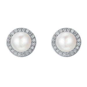 Women's 100% 925 Sterling Silver Pearl Cubic Zircon Push Back Earrings