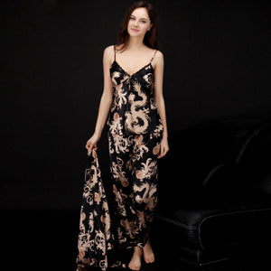 Women's V-Neck Floral Print Top With Flare Pant Nightgown Set