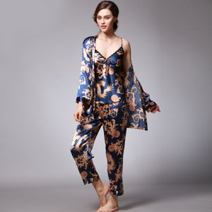 Women's V-Neck Floral Print Top With Flare Pant Nightgown Set