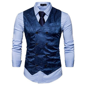 Men's V-Neck Sleeveless Floral Print Double Breasted With Pocket Vests