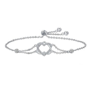 Women's 100% 925 Sterling Silver Double Cross Heart Zircon Bracelet
