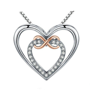 Women's 100% 925 Sterling Silver Heart Infinity Cubic Zircon Necklace