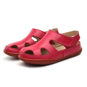 Kid's Round Toe Leather Cut-Out Hook & Loop Back Strap Sandals