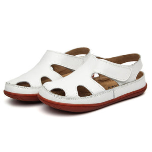 Kid's Round Toe Leather Cut-Out Hook & Loop Back Strap Sandals