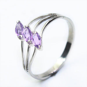 Women's 100% 925 Sterling Silver Purple Cubic Zircon Prong Ring