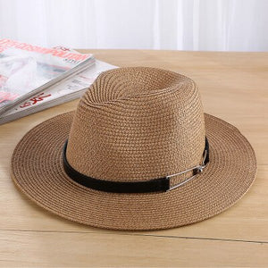 Men's Round Straw Panama Style Sun Protection Vacation Hat