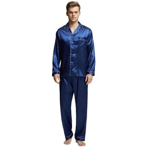 Men's V-Neck Long Sleeve Plain Shirt With Flare Pant Sleepwear Set