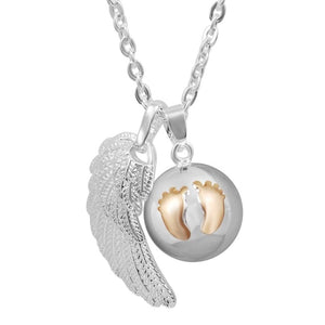 Women's Angel Wing Round Ball Caller Slide Pendant Necklace
