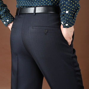 Men's Low Waist Plain Button Zipper Closure Side Pocket Formal Pants