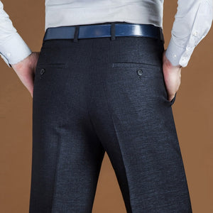 Men's Low Waist Plain Button Zipper Closure Side Pocket Formal Pants