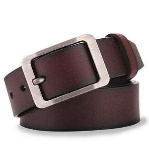 Men's Genuine Leather Plain Square Alloy Pin Buckle Closure Belts