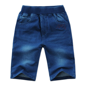 Kid's Low Elastic Waist Plain Side Pocket Denim Slim Shorts
