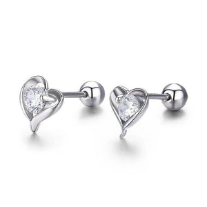 Women's 100% Sterling Silver Heart Cubic Zircon Push-Back Earrings