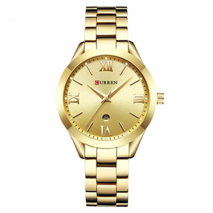 Women's Round Full Stainless Steel Auto Date Clasp Closure Watch