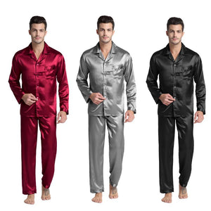 Men's V-Neck Long Sleeve Plain Shirt With Flare Pant Sleepwear Set