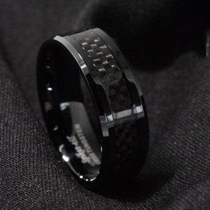 Men's 100% Tungsten Carbide Round Black Pattern Wedding Stud Ring
