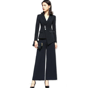 Women's Long Sleeve Single Breasted Blazer With Flare Pant Set