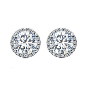 Women's 100% 925 Sterling Silver Round Zircon Push Back Earrings
