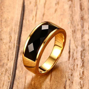 Men's 100% Stainless Steel Black Carnelian Stone Wedding Ring