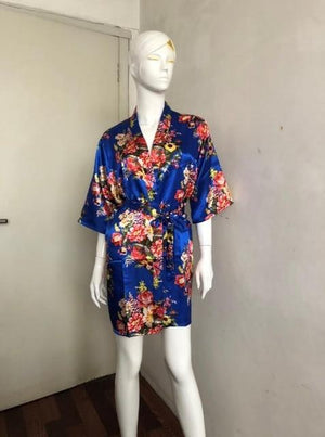 Women's Open Stitch Half Sleeve Floral Printed Belt Waist Nightgown