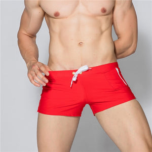 Men's Drawstring Waist Plain Quick Dry Pocket Swimwear Boxer Short