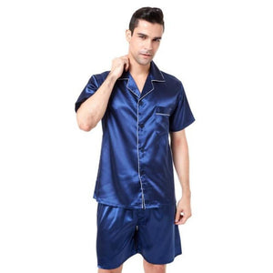 Men's Turn-down Collar Plain Pocket Shirt With Low Waist Short Set