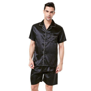 Men's Turn-down Collar Silk Shirt With Low Waist Short Set