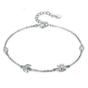 Women's 100% 925 Sterling Silver Star Moon Cubic Zircon Bracelet