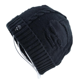 Men's Cloth Linen Pattern Neck Strap Knitted Winter Wear Hats