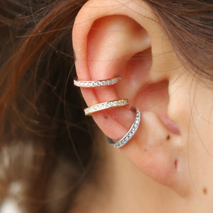 Women's 100% 925 Sterling Silver Round Zircon Ear Cuff Clip Earrings