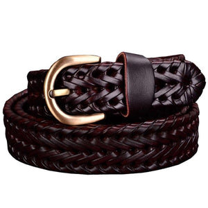 Women's Genuine Leather Braided Patchwork Alloy Pin Buckle Belts