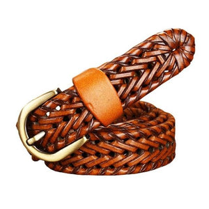 Women's Genuine Leather Braided Patchwork Alloy Pin Buckle Belts
