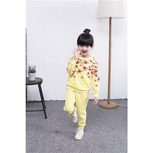 Kid's Long Sleeve Floral Print Pullover With Elastic Waist Pant Set