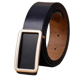 Women's Genuine Plain Leather Square Alloy Buckle Waistband Belts