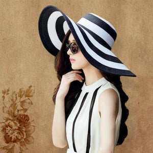Women's Round Straw Crochet Striped Pattern Summer Wear Hat