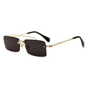 Women's Rectangle Colorful Lens Thin Alloy Frame Rimless Sunglasses