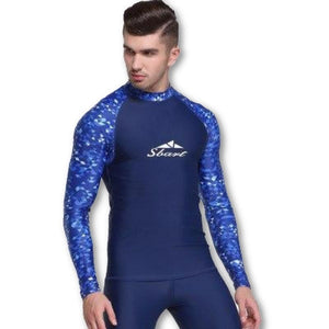 Men's Round Neck Long Sleeve Printed Quick-Dry Swimwear Outfits