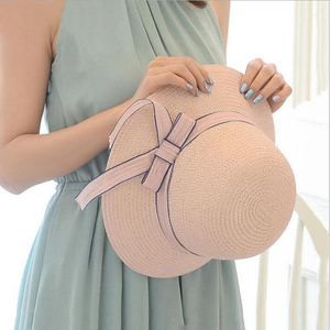 Women's Round Straw Bow-Knot Ribbon Large Wide Summer Hats