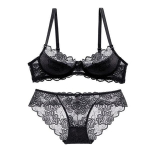 Women's Spaghetti Adjusted-Straps Lace Push-Up Bra With Panties Set