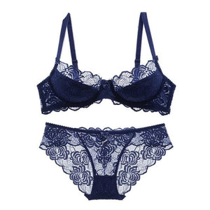 Women's Spaghetti Adjusted-Straps Lace Push-Up Bra With Panties Set
