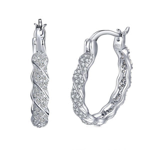 Women's 100% 925 Sterling Silver Round Cubic Zircon Hoop Earrings