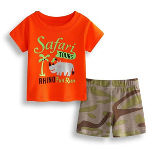 Kid's Round Neck Printed Half Sleeves T-Shirt With Short Set