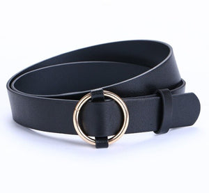 Women's Genuine Leather Strap Round Alloy Buckle Closure Belts