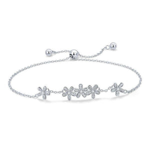 Women's 100% 925 Sterling Silver Floral Zircon Link Chain Bracelet