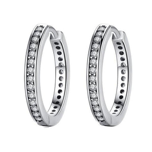 Women's 100% 925 Sterling Silver Round Cubic Zircon Hoop Earrings