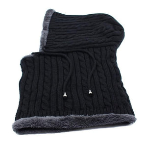 Men's Cloth Linen Fur Patchwork With Knitted Neck Strap Winter Hats