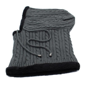 Men's Cloth Linen Fur Patchwork With Knitted Neck Strap Winter Hats