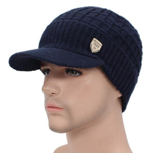 Men's Cloth Linen Patchwork Hat With Neck Fur Scarf Winter Wear Set