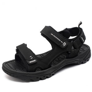 Men's Open Toe Leather Anti-Slip Back Strap Hook & Loop Sandals